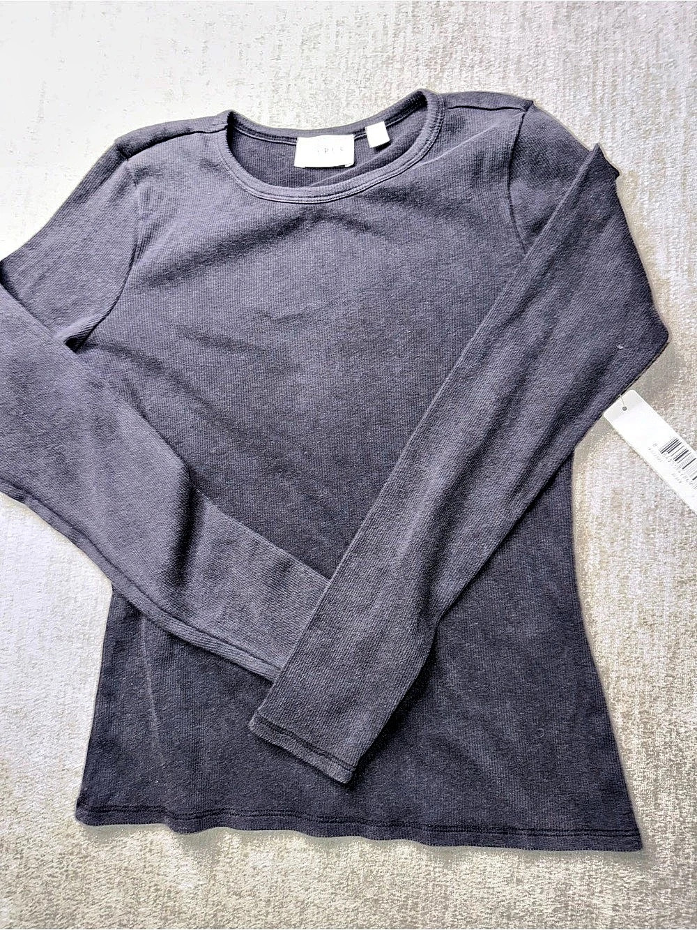 Cyrus Essentials Black Ribbed Long Sleeve Crewneck Top Size S NWT